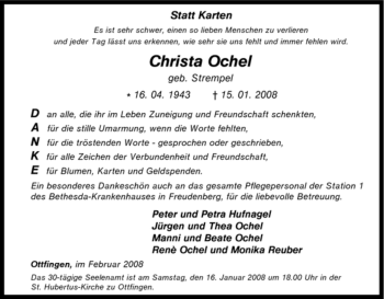 Traueranzeige von Christa Ochel von Tageszeitung