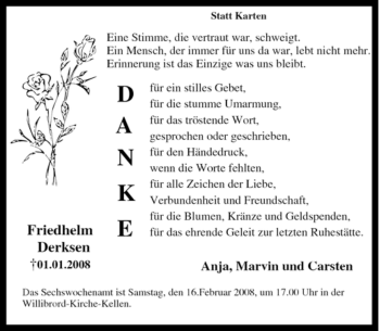 Traueranzeige von Friedhelm Derksen von Tageszeitung
