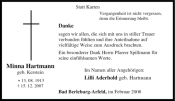 Traueranzeige von Minna Hartmann von Tageszeitung