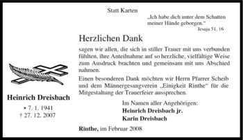 Traueranzeige von Heinrich Dreisbach von Tageszeitung