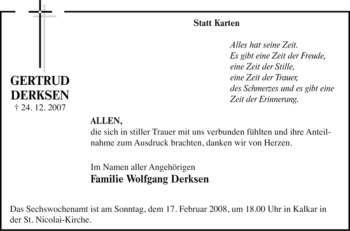 Traueranzeige von Gertrud Derksen von Tageszeitung