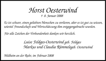 Traueranzeige von Horst Oesterwind von Tageszeitung