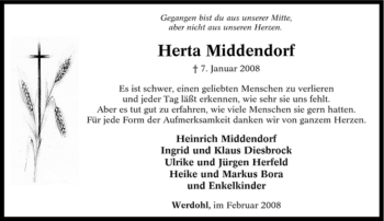 Traueranzeige von Herta Middendorf von Tageszeitung