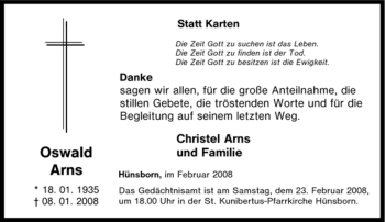 Traueranzeige von Oswald Arns von Tageszeitung