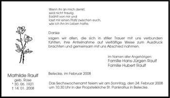 Traueranzeige von Mathilde Raulf von Tageszeitung
