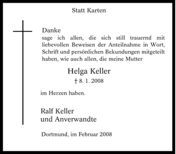 Traueranzeige von Helga Keller von Tageszeitung