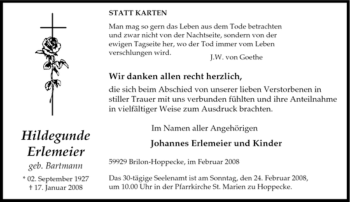 Traueranzeige von Hildegunde Erlemeier von Tageszeitung