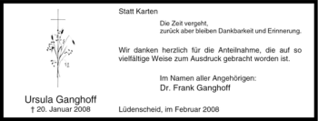 Traueranzeige von Ursula Ganghoff von Tageszeitung