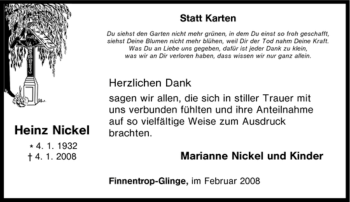 Traueranzeige von Heinz Nickel von Tageszeitung