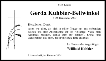 Traueranzeige von Gerda Kuhbier-Bellwinkel von Tageszeitung