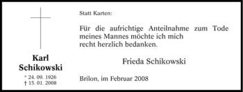 Traueranzeige von Karl Schikowski von Tageszeitung