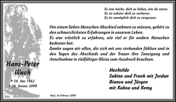 Traueranzeige von Hans-Peter Wach von Tageszeitung