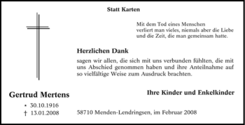 Traueranzeige von Gertrud Mertens von Tageszeitung