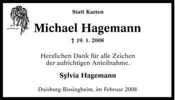 Traueranzeige von Michael Hagemann von Tageszeitung
