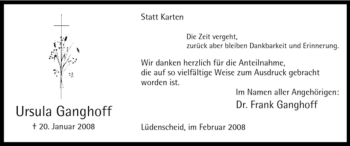 Traueranzeige von Ursula Ganghoff von Tageszeitung