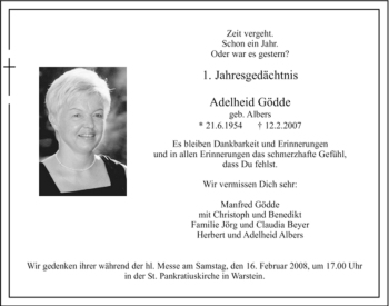 Traueranzeige von Adelheid Gödde von Tageszeitung