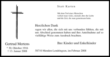 Traueranzeige von Gertrud Mertens von Tageszeitung