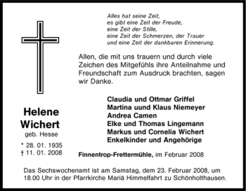 Traueranzeige von Helene Wichert von Tageszeitung