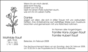 Traueranzeige von Mathilde Raulf von Tageszeitung