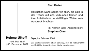 Traueranzeige von Helene Ülhoff von Tageszeitung