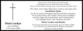 Traueranzeige von Doris Luckas von Tageszeitung