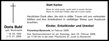 Traueranzeige von Doris Buhl von Tageszeitung