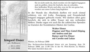 Traueranzeige von Irmgard Elsner von Tageszeitung