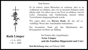 Traueranzeige von Ruth Limper von Tageszeitung