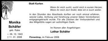 Traueranzeige von Monika Schäfer von Tageszeitung