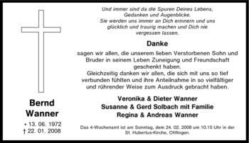 Traueranzeige von Bernd Wanner von Tageszeitung