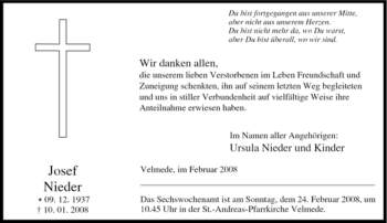 Traueranzeige von Josef Nieder von Tageszeitung
