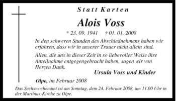 Traueranzeige von Alois Voss von Tageszeitung
