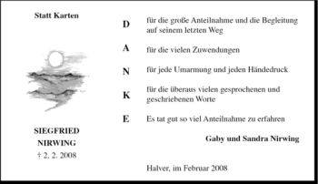 Traueranzeige von Siegfried Nirwing von Tageszeitung