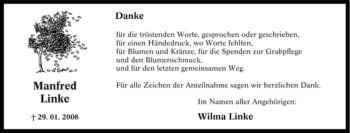 Traueranzeige von Manfred Linke von Tageszeitung