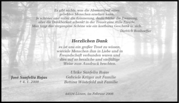 Traueranzeige von José Sanfeliu Rojas von Tageszeitung