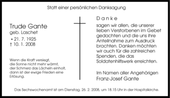 Traueranzeige von Trude Gante von Tageszeitung