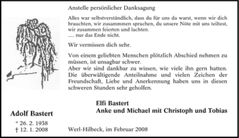Traueranzeige von Adolf Bastert von Tageszeitung