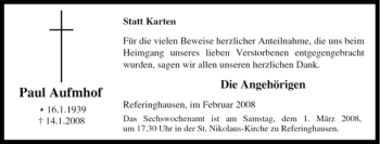 Traueranzeige von Paul Aufmhof von Tageszeitung