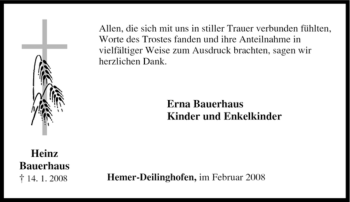 Traueranzeige von Heinz Bauerhaus von Tageszeitung