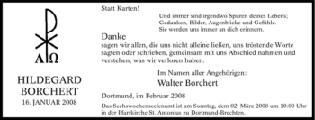 Traueranzeige von Hildegard Borchert von Tageszeitung