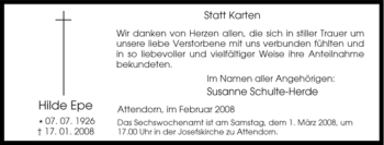 Traueranzeige von Hilde Epe von Tageszeitung