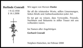Traueranzeige von Berlinde Conradi von Tageszeitung