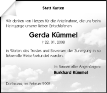 Traueranzeige von Gerda Kümmel von Tageszeitung
