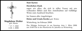 Traueranzeige von Magdalena Walter von Tageszeitung