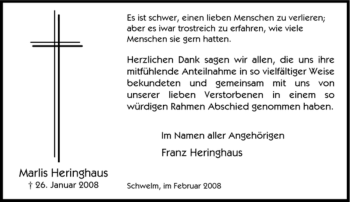 Traueranzeige von Marlis Heringhaus von Tageszeitung