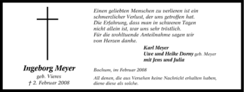 Traueranzeige von Ingeborg Meyer von Tageszeitung