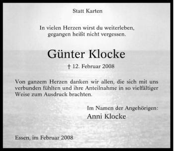 Traueranzeige von Günter Klocke von Tageszeitung