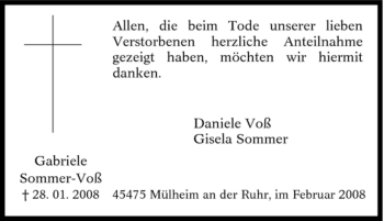 Traueranzeige von Gabriele Sommer-Voß von Tageszeitung