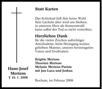 Traueranzeige von Hans-Josef Mertens von Tageszeitung