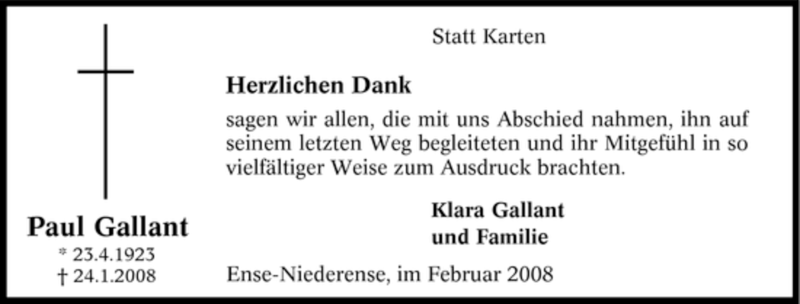  Traueranzeige für Paul Gallant vom 23.02.2008 aus Tageszeitung